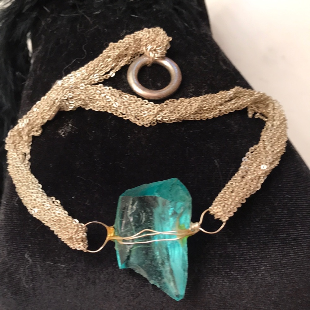 Necklace with carribeen blue sea glass
